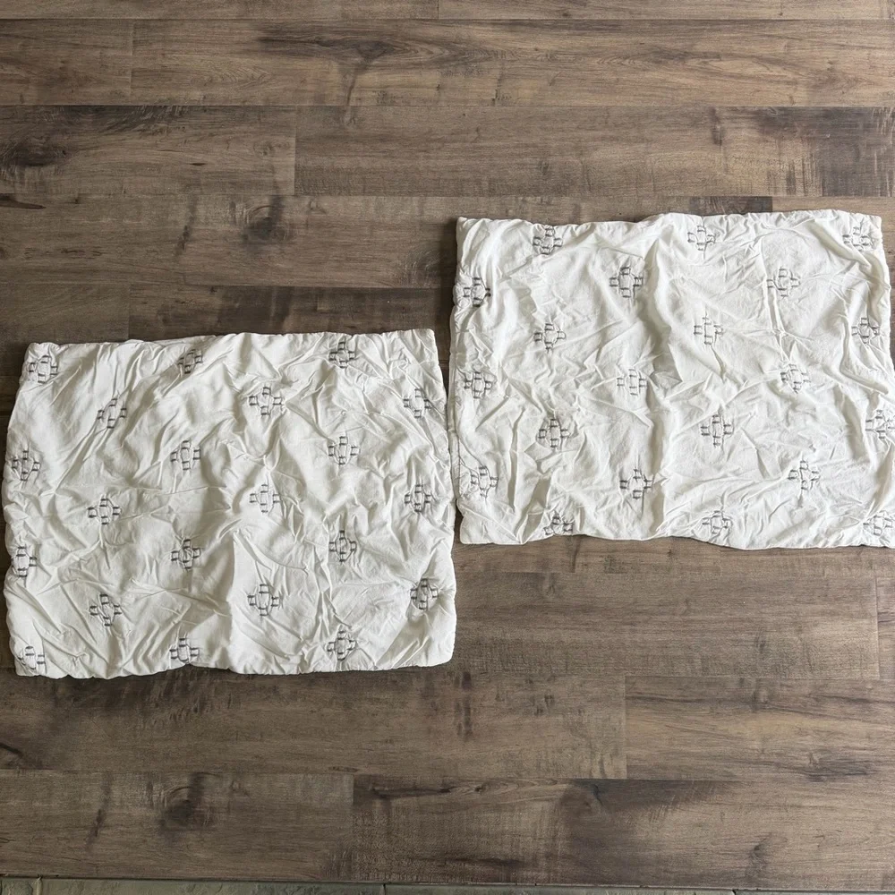 West Elm 100% Organic Cotton White Patterned Quilted Pillow Shams